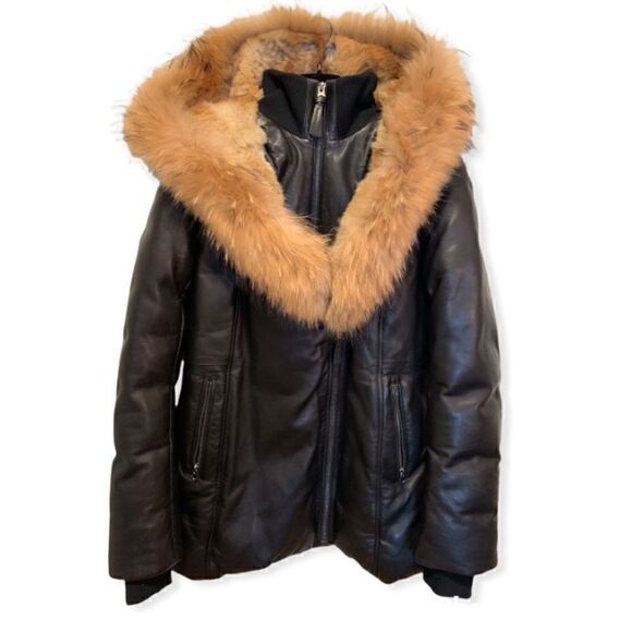 ❤️SOLD❤️Mackage Ingrid Winter Down Black Leather Jacket Size: Large - Picture 1 of 15